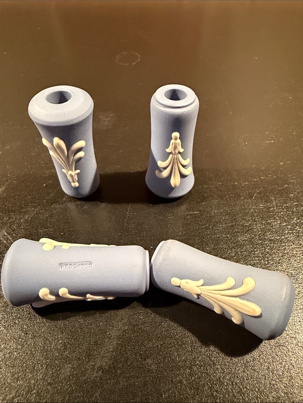 Wedgwood blue jasperware decorative bead sleeves with cream relief total 21